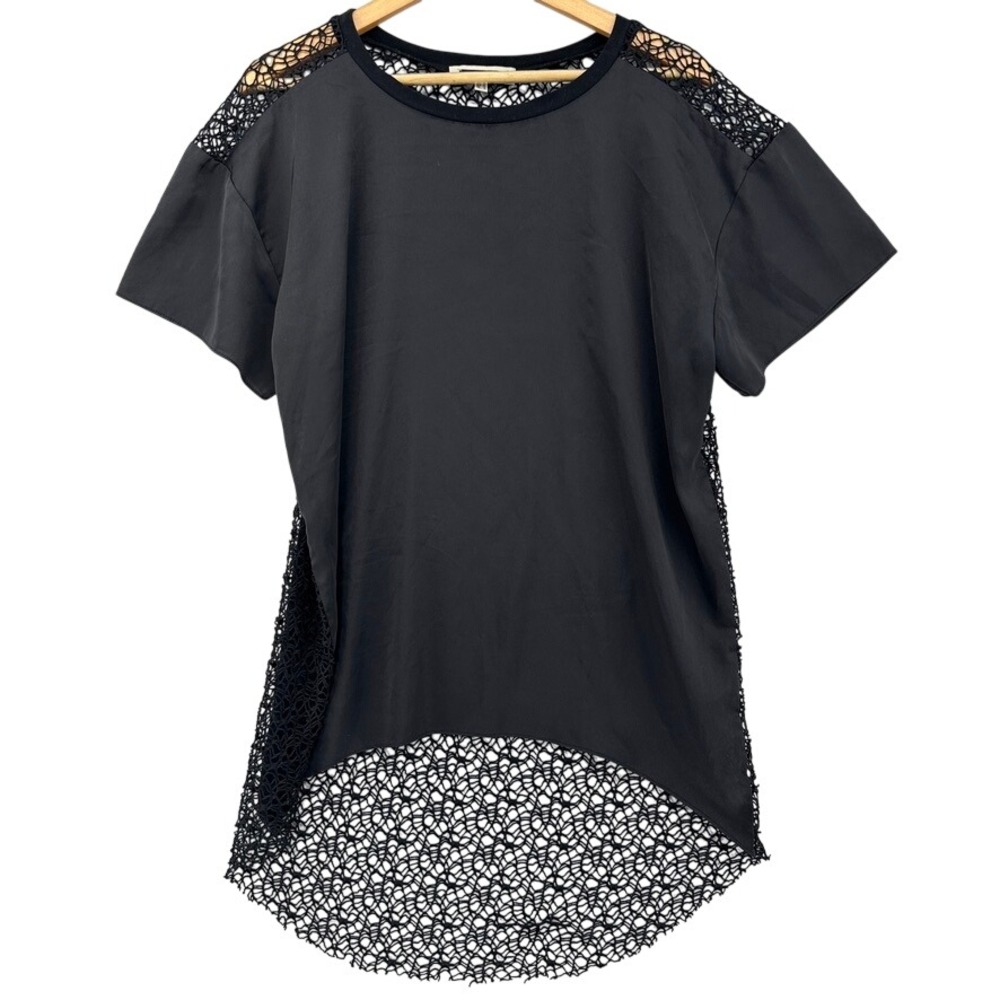 Ipekyol Black Crochet Mesh Back High Low Short Sleeve Top SZ10 EUR 40 Gothic - Picture 1 of 9